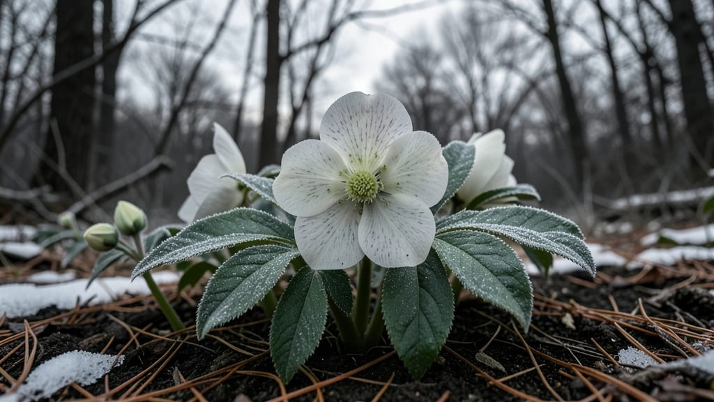 Christmas Rose: Elegant White Blooms Under Snow