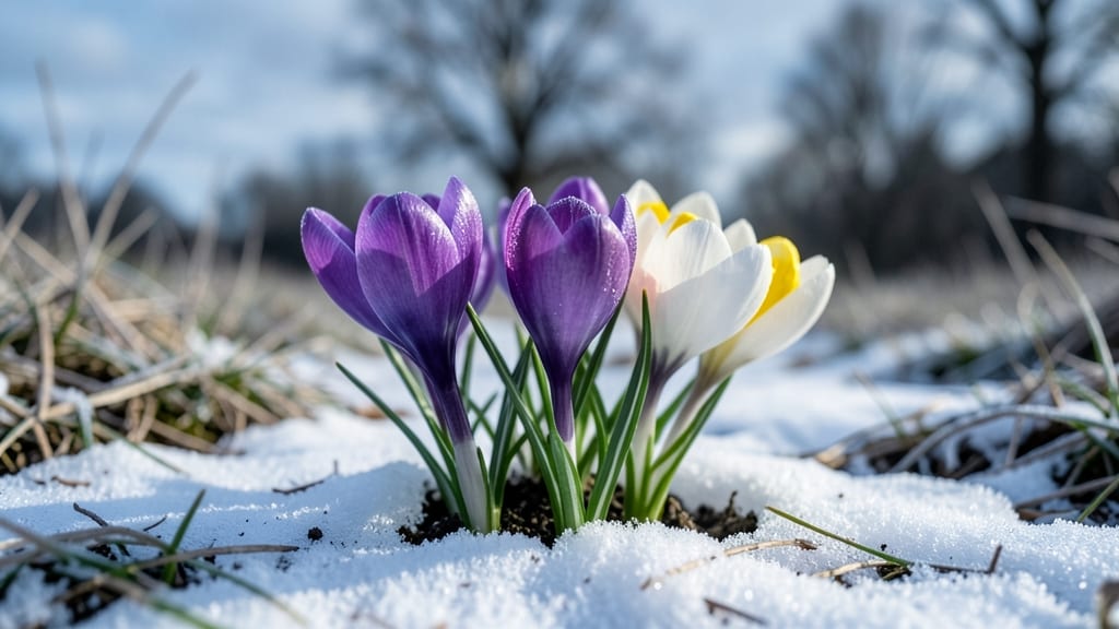 Crocus: Purple and White Stars in Cold Months